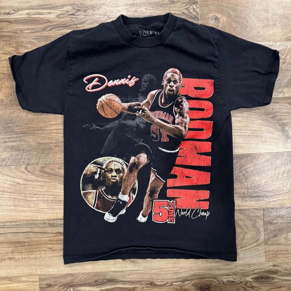 Rodman Apparel Dennis Rodman 5-Time World Champ Chicago Bulls Graphic T-Shirt